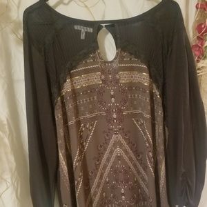 Maurice's burgundy and grey blouse